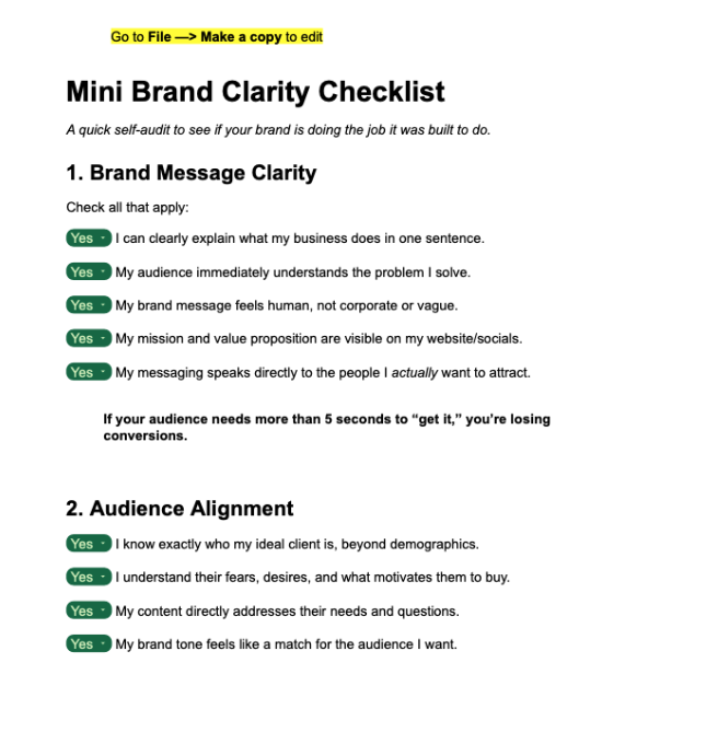 Mini Brand Clarity Checklist Preview